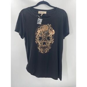 Sheryl Crow Black Sequin Sugar Skull Graphic‎ T-Shirt Crew Neck Large NWT